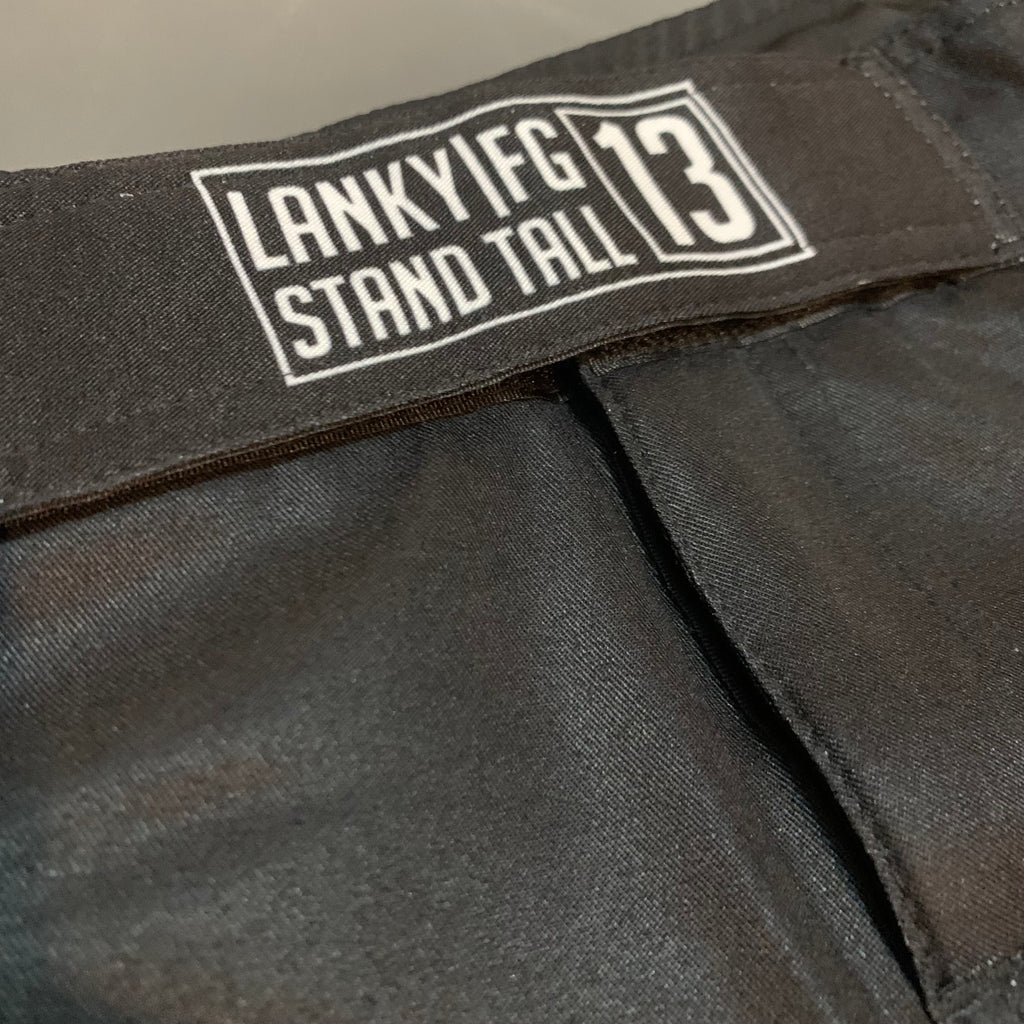 Lanky Black Fight Shorts - Traditional Cut – RollAmongUs.com
